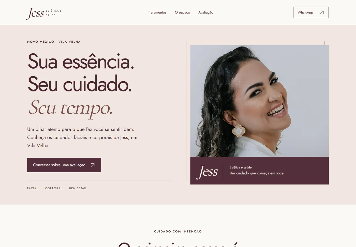 Design do site Jess Estética e Saúde